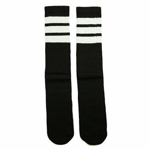 SkaterSocks (スケーターソックス) ロングソックス 靴下 Mid calf Black tube socks with White stripes style 1 (19インチ)