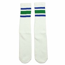 SkaterSocks (スケーターソックス) ロングソックス 靴下 Knee high White tube socks with Royal Blue-Green stripes style 3 (22インチ)_画像1