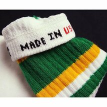 SkaterSocks ロングソックス 靴下 男女兼用 ソックス スケボー Knee high White tube socks with Green-Gold stripes style 4 (22インチ)_画像3