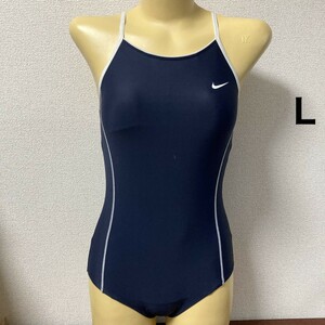 C217ナイキ♪ストレッチ♪1円スタート！白パイピングマットネイビー女子スクール水着♪アンダーやコレクションや撮影会にも♪サイズL