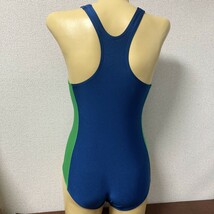 C257ストレッチ♪1円スタート！光沢ネイビーにサイドグリーンライン入り女子スクール水着♪アンダーやコレクションや撮影会にも♪サイズL_画像4