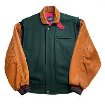 90s Vintage Leather Stadium Jacket レザー ウール スタジャン 本革 袖レザー ジャケット ブルゾン ヴィンテージ ビンテージ チンスト_画像1