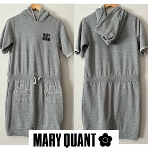 ★I■ MARY QUANT マリークワント レディース 半袖 ワンピース ひざ丈 グレー Mサイズ フード付き プルオーバー トレーナーワンピース