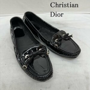  Christian Dior эмаль плоская обувь туфли-лодочки 36 туфли без застежки 22.5cm чёрный / черный 