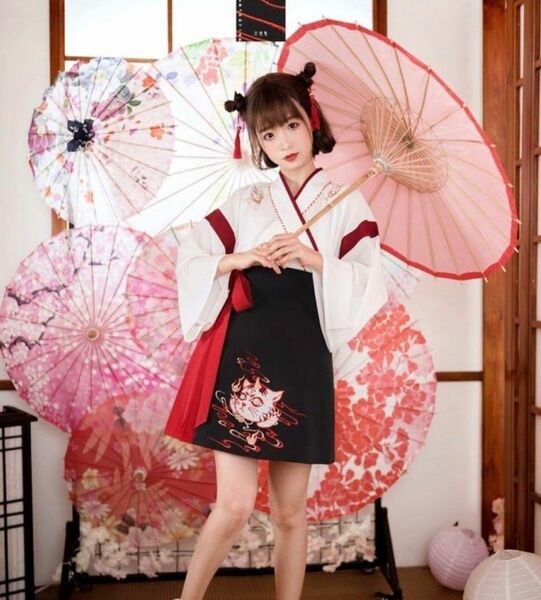 着物　コスプレ　日本　猫　巫女　巻きスカート　ハロウィン　文化祭　和服