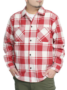 【新品】 2L レッド×ホワイト [GENUINE Dickies] チェックシャツ メンズ 大きいサイズ ロゴ 刺繍 プリント ツイル ワークシャツ