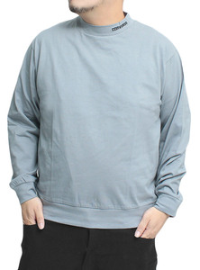 【新品】 2L ブルーグレー コンバース CONVERSE モックネック 長袖 Tシャツ メンズ 大きいサイズ 消臭 抗菌 ロゴ プリント ハイネック カッ