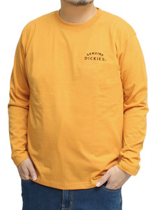 【新品】 5L イエロー ジェニュイン ディッキーズ GENUINE Dickies 長袖 Tシャツ メンズ 大きいサイズ ワンポイント ロゴ 刺繍 バックプリ