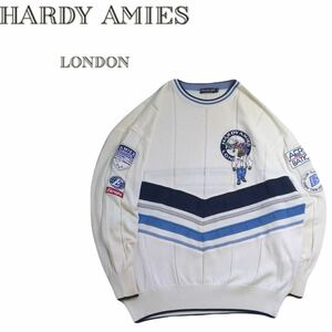 特大LL 極美品 最高級 HARDY AMIES フワフワ極上 豪華刺繍 蓄熱保温 コットン ニット セーター メンズ ハーディエイミス ラガチェ 2312251