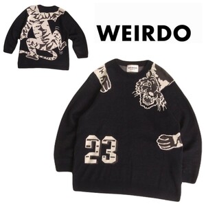 着用少 極美 名作 WEIRDO チベタンタイガー 虎 ジャガード ニット セーター メンズM ウィアード グラッドハンド ギャングスタービル 240181