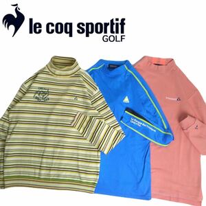 特大LL 美品 豪華3点 lecoq sportif GOLF 蓄熱保温 ストレッチ 長袖シャツ モックネック インナー メンズ ルコック ゴルフウェア 2401128