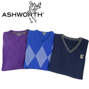 全て極美品 3点 ASHWORTH フワフワ 蓄熱保温 ウール コットン ニット セーター メンズL アシュワース ゴルフウェア テーラーメイド 2401146