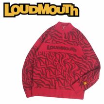 極美品 豪華デザイン LOUDMOUTH フワフワ極上 蓄熱保温 ビッグロゴ 総柄 ニット セーター メンズL ラウドマウス ゴルフウェア 2401136_画像1