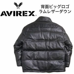 極美品 肉厚極暖 ビッグロゴ AVIREX ラムレザー トロトロ レザーダウン ダウンジャケット ダウンコート メンズM アヴィレックス 黒 2401205