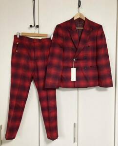 未使用☆[THREE BLIND MICE] 定価117,700 OMBRE CHECK DOUBLE SUITS SETUP オンブレチェックダブルスーツセットアップ38 Mスリーブラインド