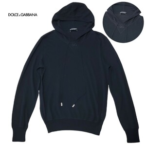 【極美品】ロゴ刺繍 ドルチェ&ガッバーナ DOLCE&GABBANA ニットパーカー 黒 セーター L～XL ニット 50 プルオーバー ロゴ入り金具