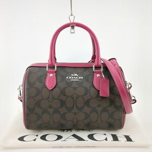 COACH コーチ ローアン サッチェル CH280 2WAY ショルダー ハンドバッグ ブラウン×ピンク シグネチャー 程度A ◆3107/SBS通り店