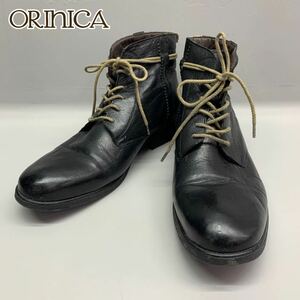 Y■ ORIHICA オリヒカ メンズ レザーブーツ サイズ41 25〜25.5相当 ブラック 黒 靴 シューズ ショートブーツ レースアップブーツ 