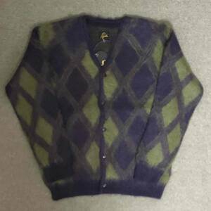 新品 未使用 サイズL Needles Mohair Cardigan Argyle Purple ニードルズ モヘア カーディガン アーガイル パープル