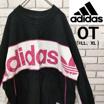 adidas（アディダス）ビッグロゴスウェット OT（=LL、XL ）黒×白×ピンク（Ju54） 長袖トレーナー トップス スウェット②_画像1