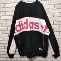 adidas（アディダス）ビッグロゴスウェット OT（=LL、XL ）黒×白×ピンク（Ju54） 長袖トレーナー トップス スウェット②_画像2