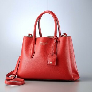 MF9877*ケイトスペード kate spade new york*EVA SMALL SATCHEL エヴァ スモールサッチェル*ショルダー付き レザーハンドバッグ*レッド