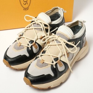 GP1916*イタリア製*トッズ TOD'S*37(24cm相当)*sportivo run 54c*スニーカー*レースアップシューズ*レザー×ファブリック*黒/ベージュ系