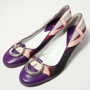 GN3147*イタリア製*EMILIO PUCCI エミリオプッチ*37(24cm相当)*レザー×フェルト*プッチ柄*リング金具*パンプス*靴*パープル系