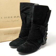 GN1286*イタリア製*BURBERRY バーバリー*38(24.5cm相当)*スエードレザー*ショートブーツ*アンクルベルト*ellis flat boots*靴*ブラック_画像1