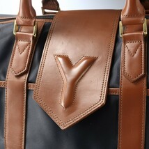 ME7995△イヴサンローラン YSL*ナイロン×レザー*2way*ショルダー付き*Yロゴ*ボストンバッグ*ハンドバッグ*鞄*ネイビー×ブラウン*vintage_画像5