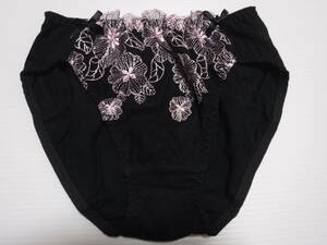 ニッセン■未使用■ピンク刺繍チュールレースの黒パンティ S