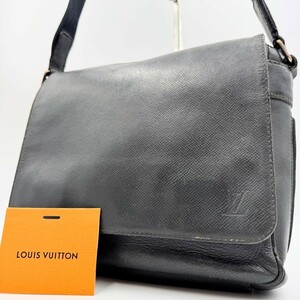 1円〜 LOUIS VUITTON ルイヴィトン ロマンMM タイガ ショルダーバッグ メッセンジャー レザー ダークグレー メンズ オールレザー ビジネス