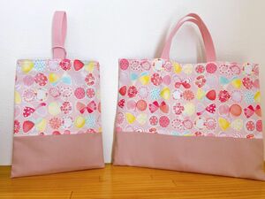 入園入学　花柄　ちょうちょ　ピンク レッスンバッグ絵本袋　上履き入れ ハンドメイド