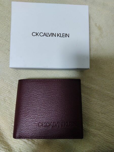 新品　CKカルバンクライン メンズ　防水レザー　二つ折り財布　ボルドー