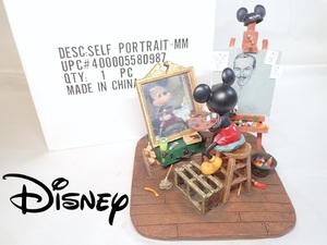 1193[A]箱付き保管品♪【Disney◆ディズニー】ミッキーマウス ウォルトディズニー/セルフポートレート 自画像/ミラー付き/フィギュア 置物