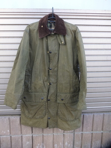 Vintage 80s Barbour「BORDER」Oiled Jaket Size 97cm/38in バブアー ボーダー オイルドジャケット 2ワラント 2クラウン YKKジップ 英国軍