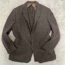 2XL~4L相当 ハリスツイード【圧巻のストライプ】HARRIS TWEED テーラージャケット ウール 2B 背抜き ブラウン系 52~54相当 ジャンク品_画像2