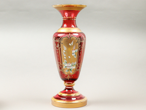 nO7k ベネチアンガラス クランベリー エナメル 花瓶 36cm 飾り壺