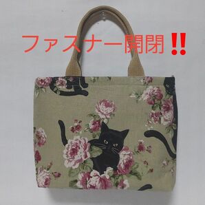 トートバッグ　ハンドメイド　猫と薔薇