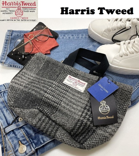 未使用品 Harris Tweed チェック ミニバッグ Gloria Cordes ハンドバッグ タグ トートバッグ メンズ レディース カジュアル ハリスツイード