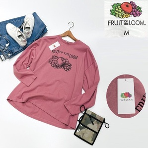 未使用品 /M/ FRUIT OF THE LOOM ピンク ロゴプリントロンティ 長袖Tシャツ レディース メンズ カジュアルアウトドア フルーツオブザルーム