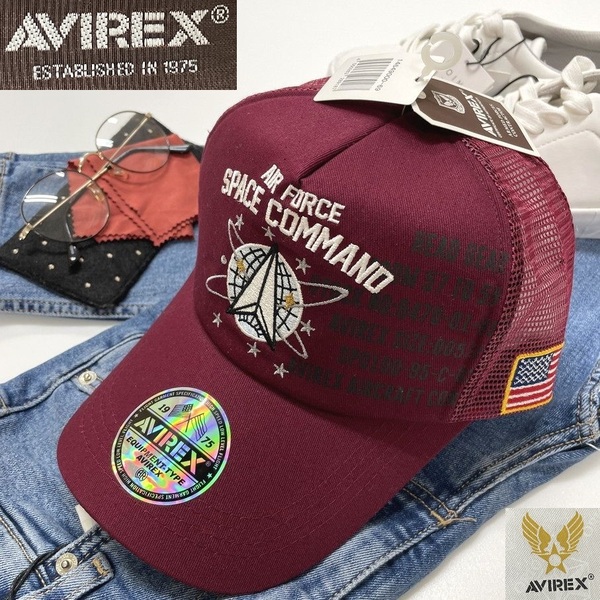 未使用品 AVIREX ワイン メッシュキャップ SPACE COMMAND メンズ ミリタリー カジュアル アウトドア キャンプ アビレックス アヴィレックス