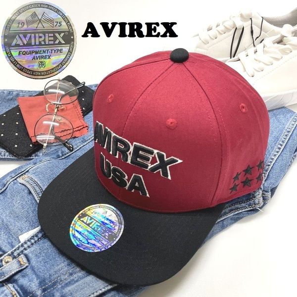 未使用品 AVIREX レッド ベースボールキャップ USA刺繍 メンズ レディース カジュアル アウトドア キャンプ星 アビレックス アヴィレックス
