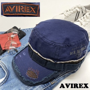 未使用品 AVIREX ネイビー ワークキャップ ロゴダメージ刺繍メンズ カジュアル アウトドアキャンプミリタリー アビレックス アヴィレックス