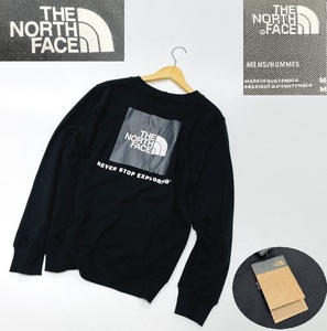 未使用品 /M/ THE NORTH FACE BOX NSE ブラック クルーネック長袖スウェット バックロゴプリント メンズアウトドアキャンプ ノースフェイス