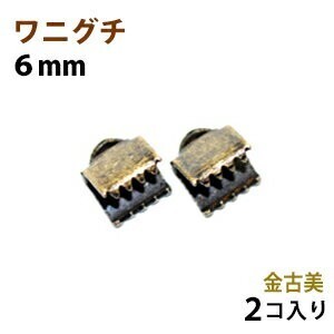 アクセサリーパーツ 金具 ワニグチ ６ｍｍ 金古美 アンティークゴールド ２コ入り 紐止め リボン留め金具