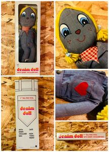 80' vintage denim rag doll 17inch universal associated◆ビンテージデニムラグドール◇当時◇MADE IN HONG KONG◆レア◇リーバイス風