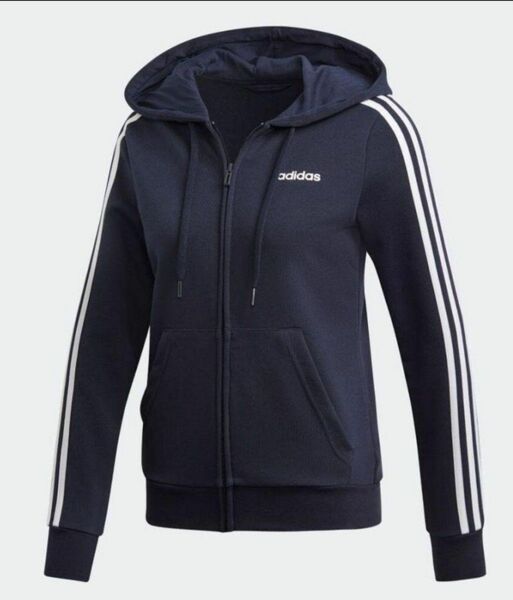 adidas Essentials 3-Stripes Hoodie ネイビー 3ストライプス フルジップーパーカー フーディー 