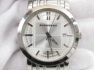 s60588-ap [送料950円]ジャンク◇BURBERRY バーバリー ヘリテージ BU1350 クォーツ シルバー文字盤 メンズ 腕時計 [155-240127]