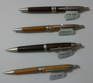 【PURE MALT】「三菱　ペンシル」の繊細な《木製ホルダー》の「ボールペン」と「シャープペンシル」の各2本セット《新品未使用品》